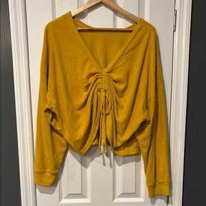 Aerie Yellow Women's Drawstring Crop Sweatshirt